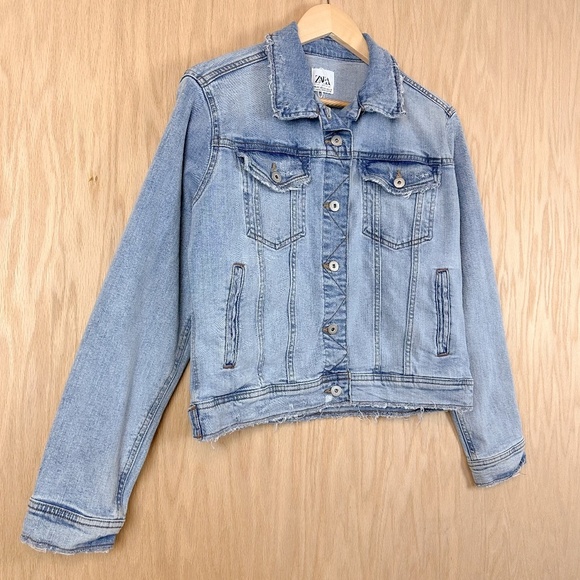 ZARA Frayed Hem Denim Jacket - Picture 5 of 10